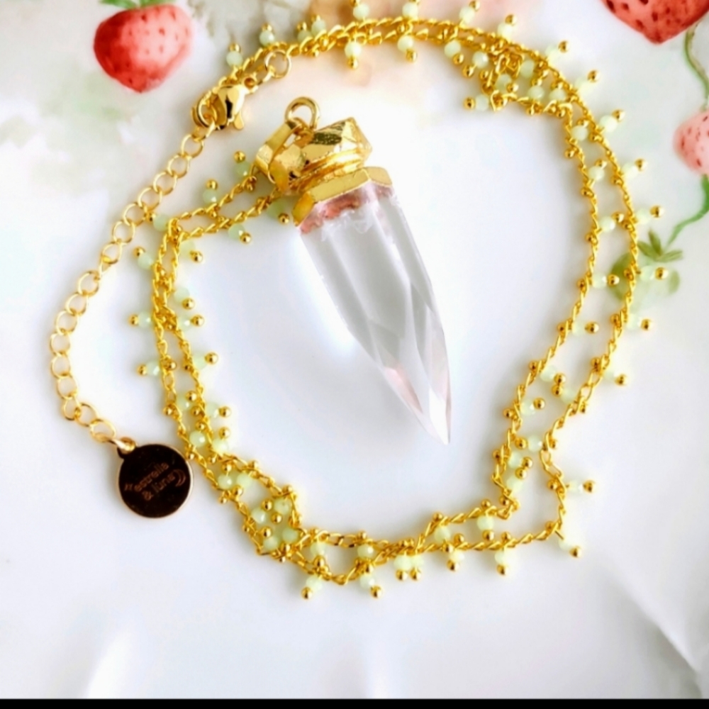 Boho Clear Crystal 22KGP Spike Necklace